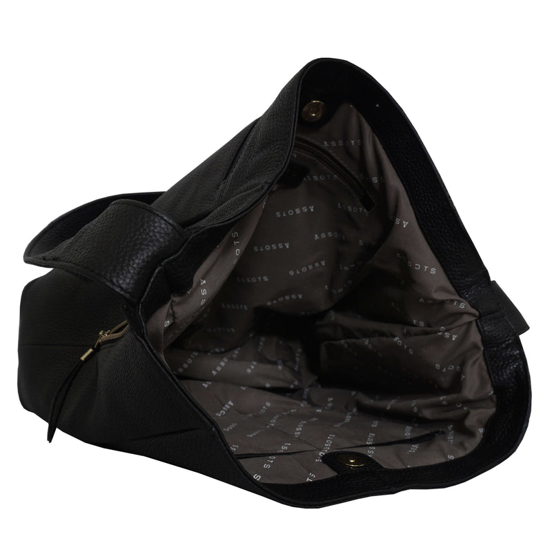 'COURTNEY' Black Pebble Grain Leather Slouchy Hobo Bag