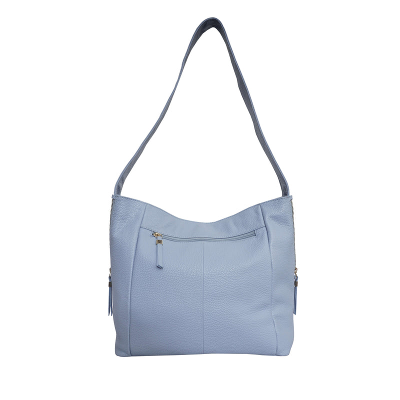 'COURTNEY' Pale Blue Pebble Grain Leather Slouchy Hobo Bag