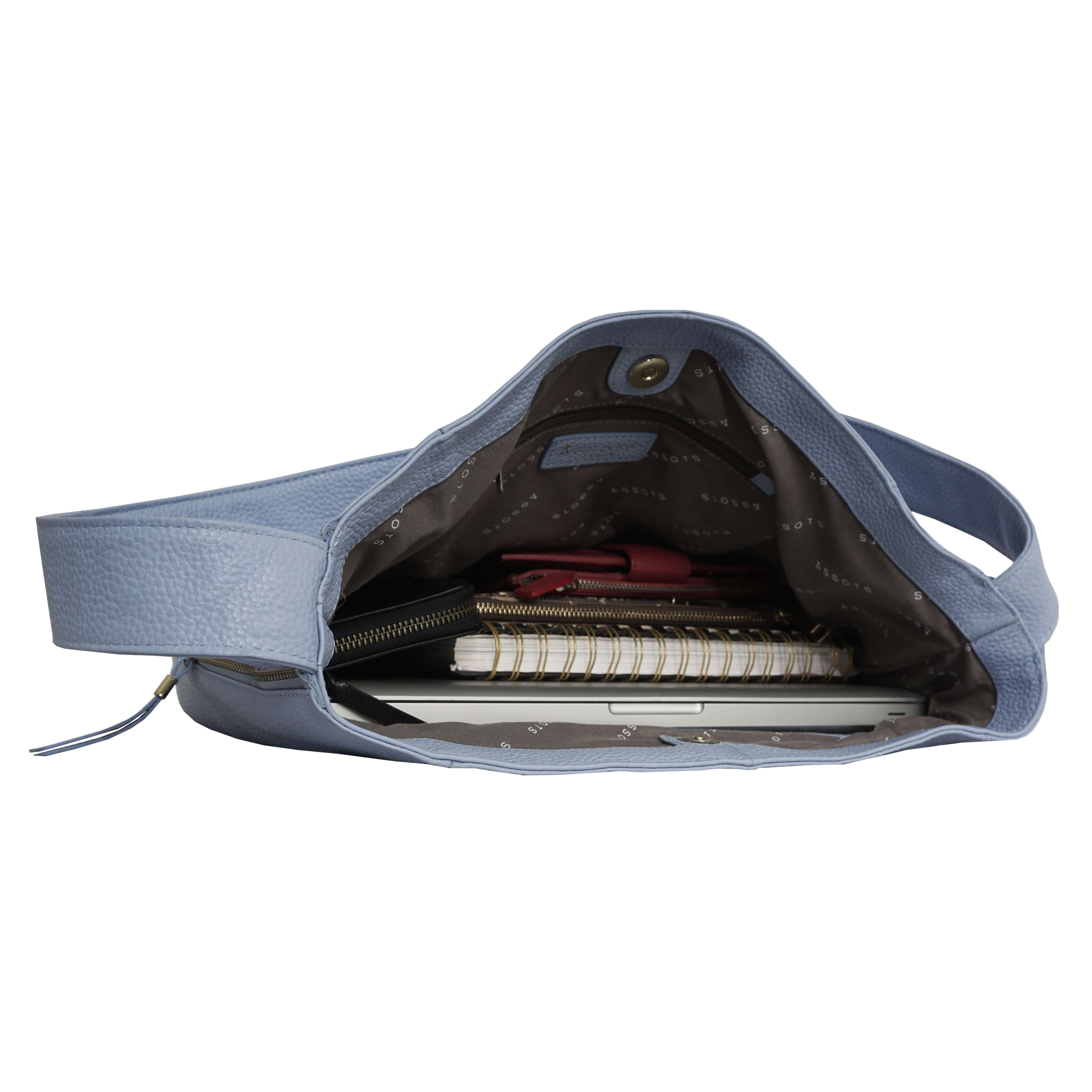 'COURTNEY' Pale Blue Pebble Grain Leather Slouchy Hobo Bag