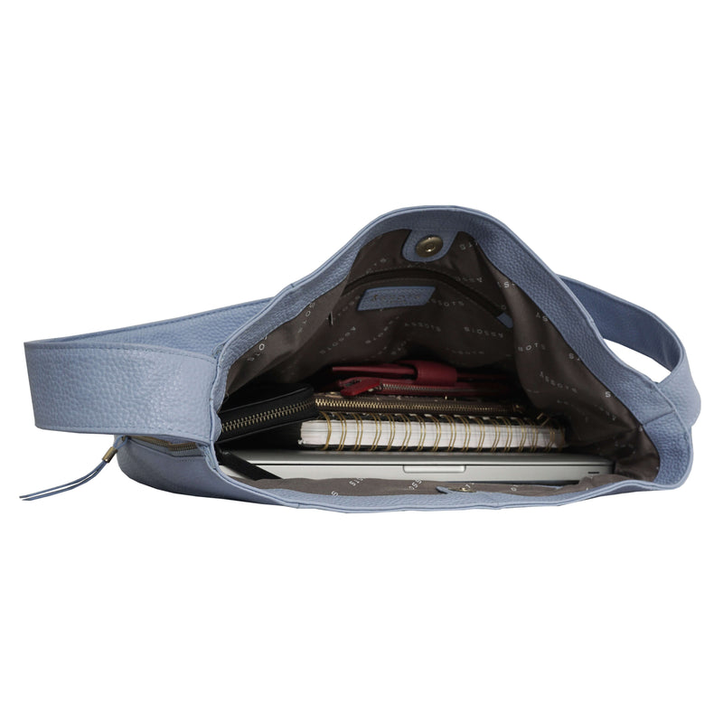 'COURTNEY' Pale Blue Pebble Grain Leather Slouchy Hobo Bag