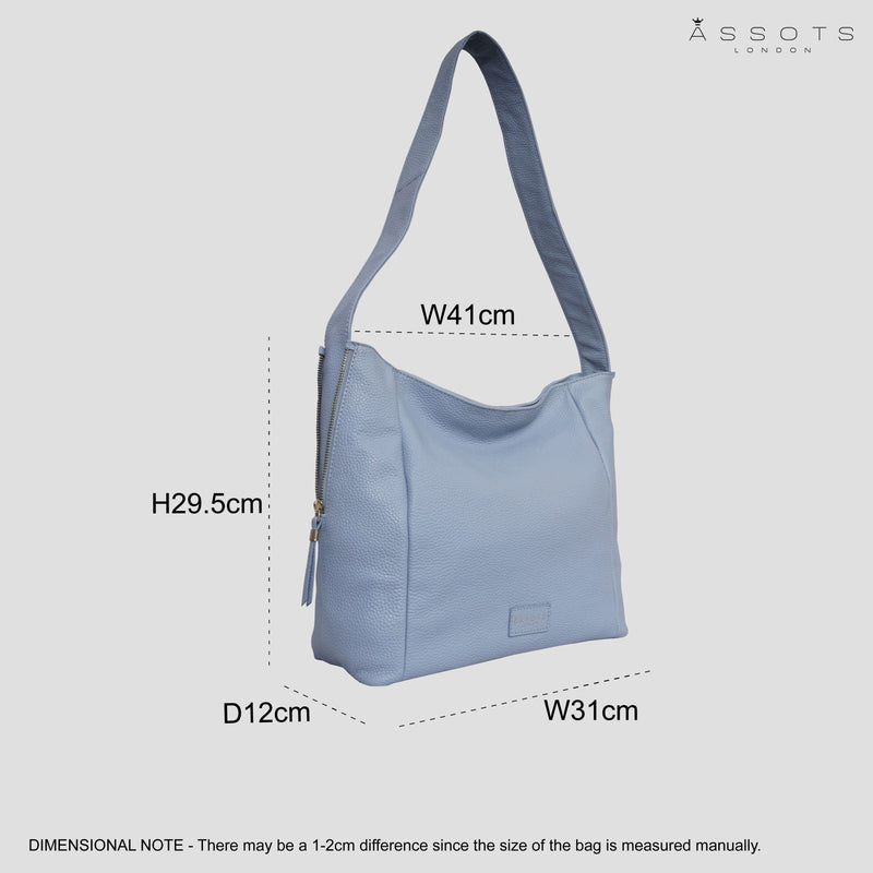 'COURTNEY' Pale Blue Pebble Grain Leather Slouchy Hobo Bag