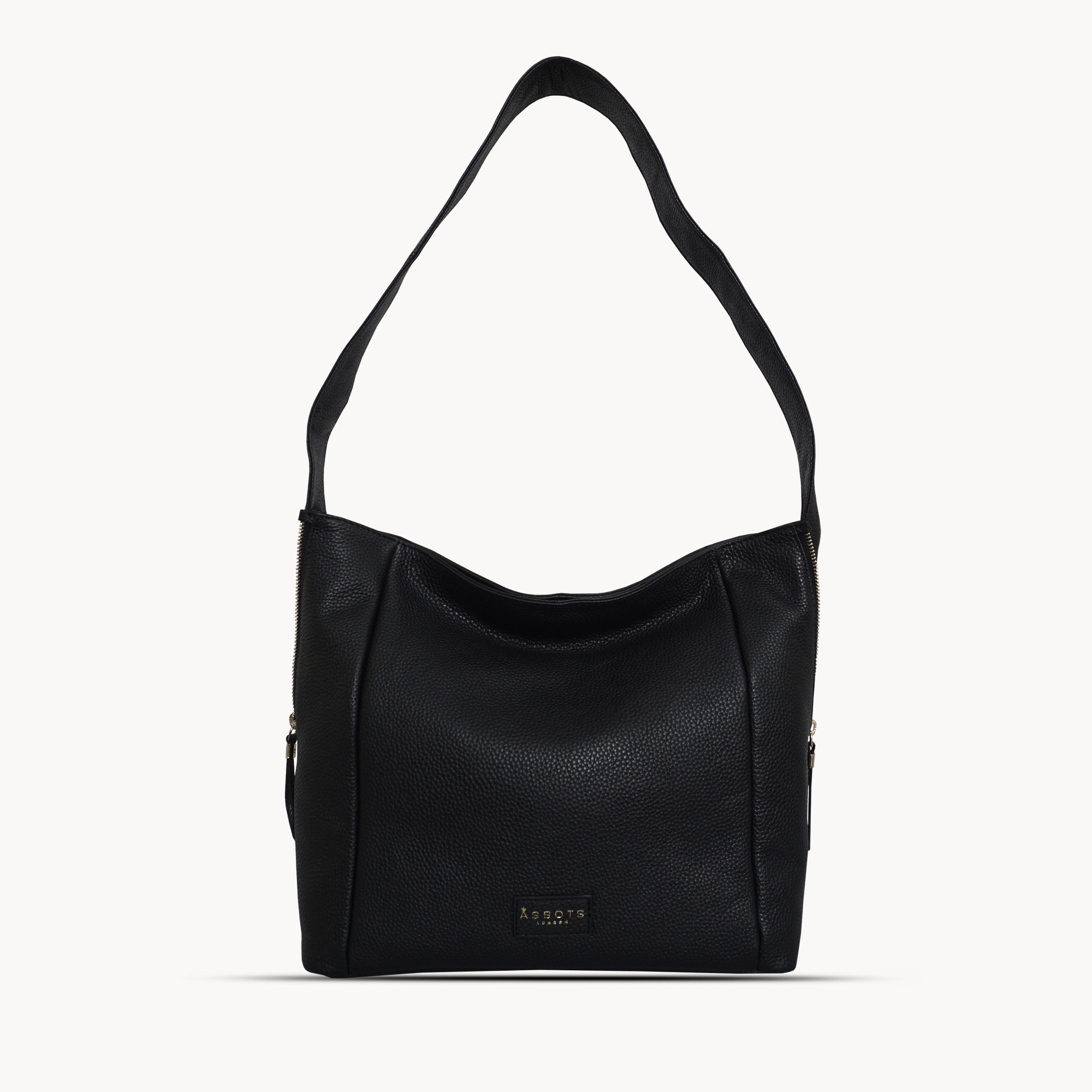 'COURTNEY' Black Pebble Grain Leather Slouchy Hobo Bag