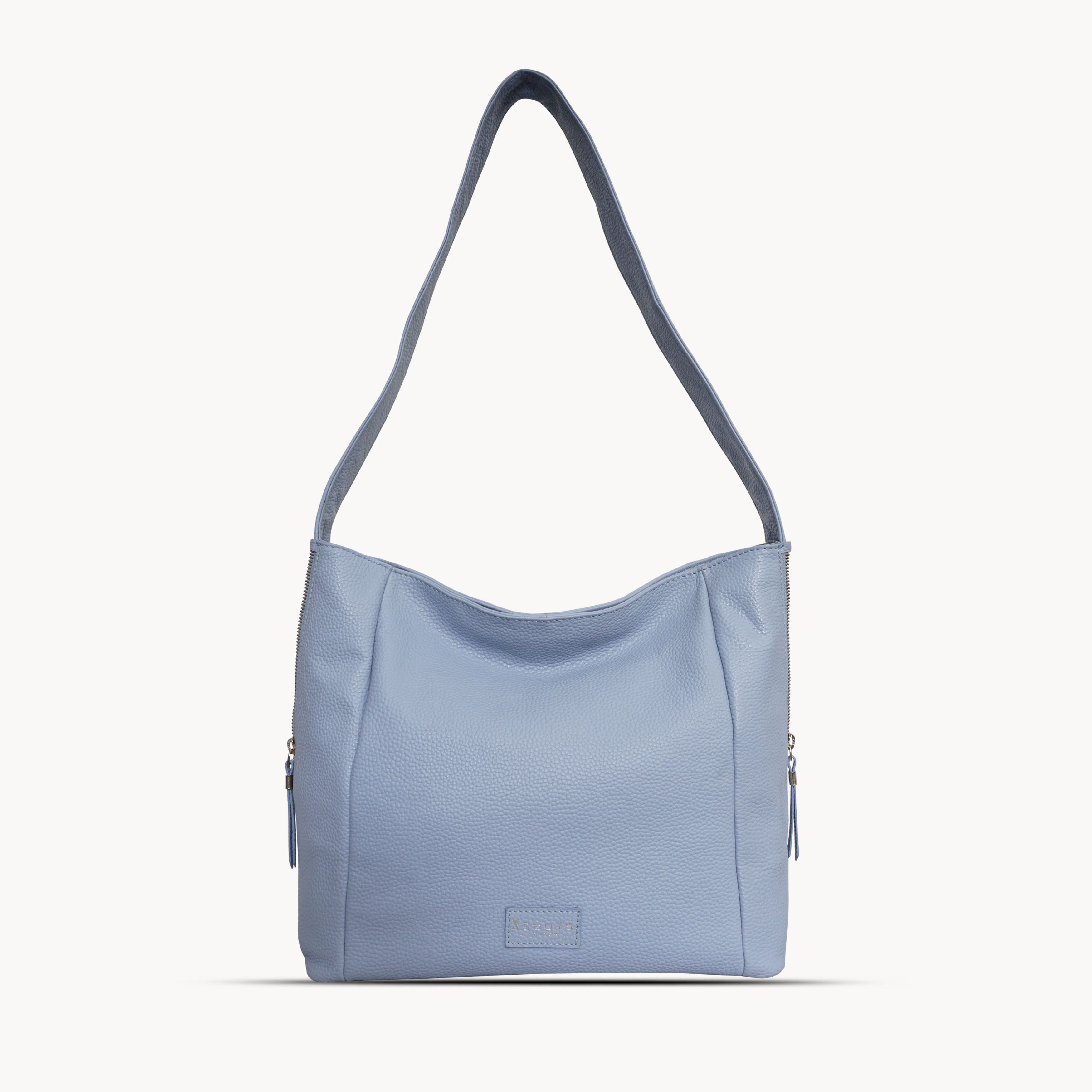 'COURTNEY' Pale Blue Pebble Grain Leather Slouchy Hobo Bag