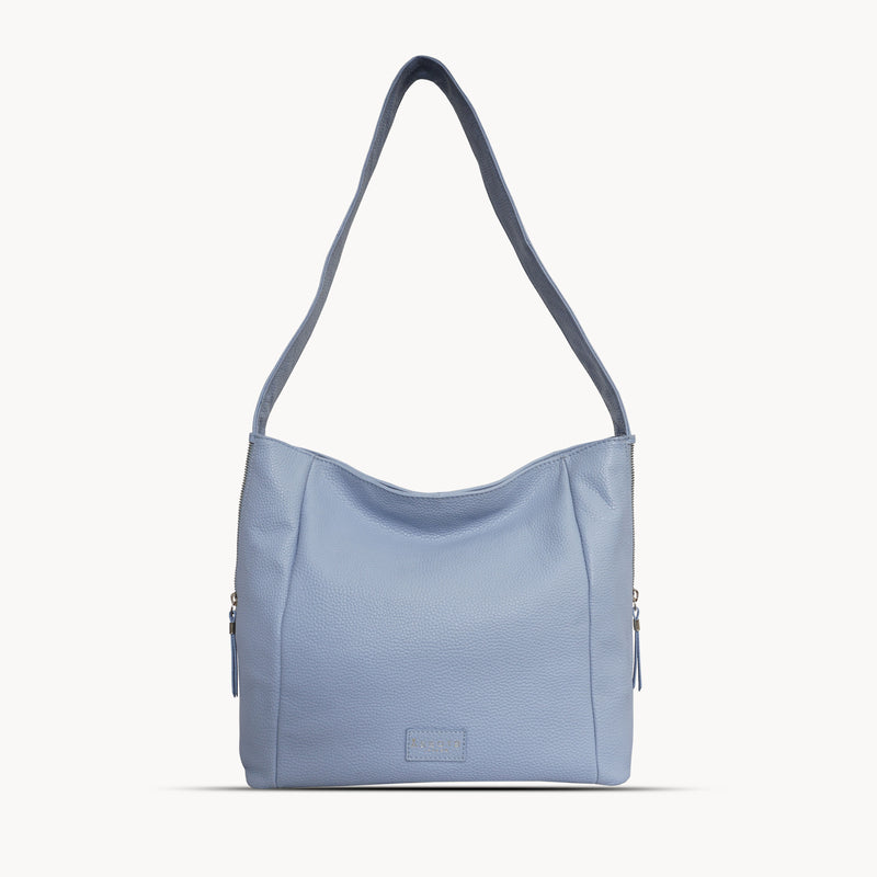 'COURTNEY' Pale Blue Pebble Grain Leather Slouchy Hobo Bag