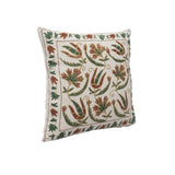 Handmade Floral Embroidered Cotton Cushion Cover (Green & Brown)