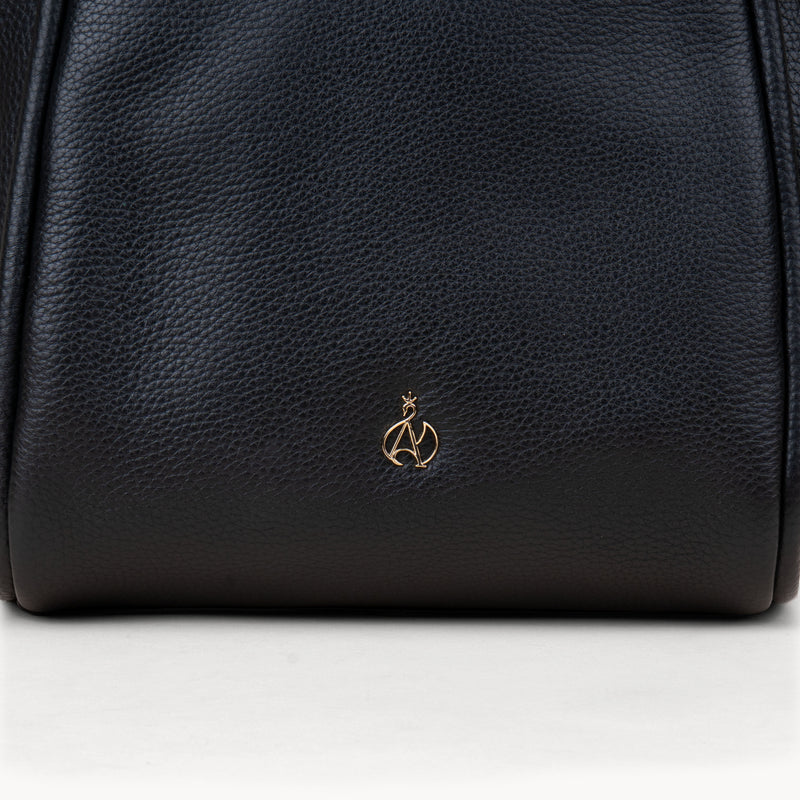 'DEBBIE' Black Pebble Grain Real Leather Organiser Shoulder Bag