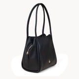 'DEBBIE' Black Pebble Grain Real Leather Organiser Shoulder Bag