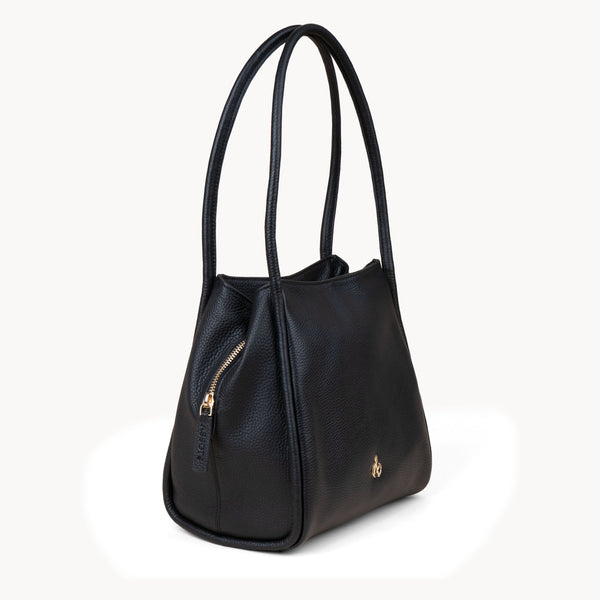 'DEBBIE' Black Pebble Grain Real Leather Organiser Shoulder Bag