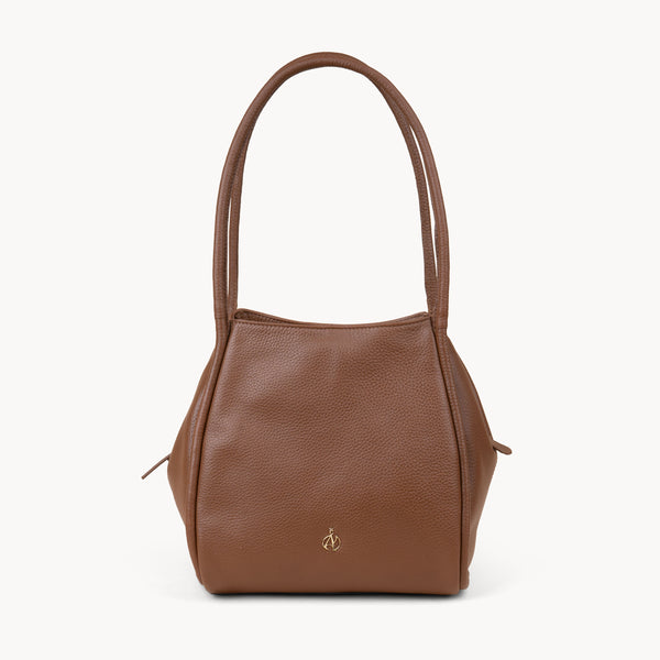 'DEBBIE' Tan Pebble Grain Real Leather Organiser Shoulder Bag