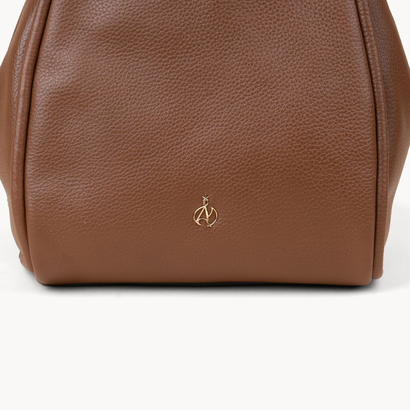 'DEBBIE' Tan Pebble Grain Real Leather Organiser Shoulder Bag