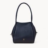'DEBBIE' Navy Pebble Grain Real Leather Organiser Shoulder Bag