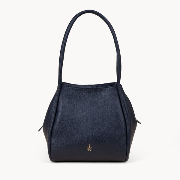 'DEBBIE' Navy Pebble Grain Real Leather Organiser Shoulder Bag