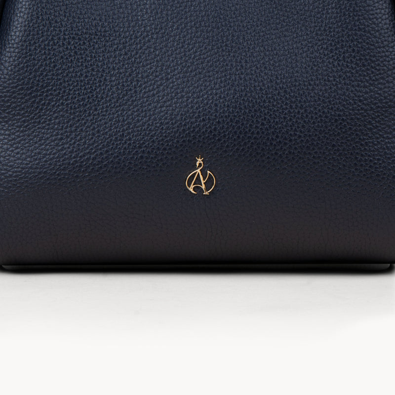 'DEBBIE' Navy Pebble Grain Real Leather Organiser Shoulder Bag