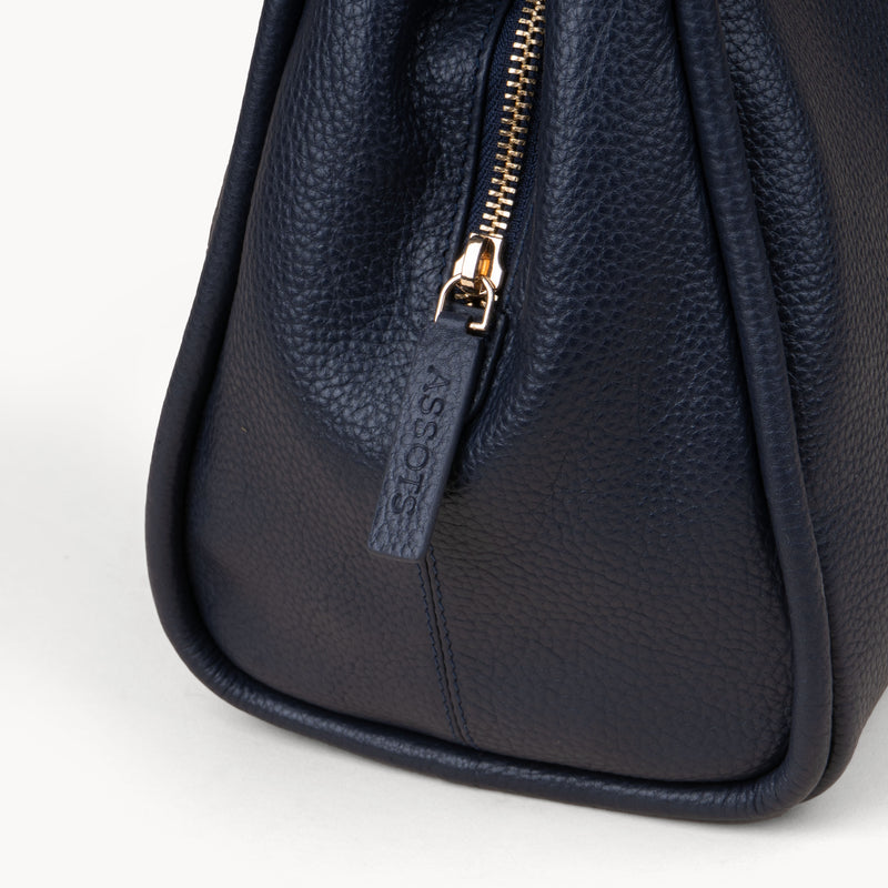 'DEBBIE' Navy Pebble Grain Real Leather Organiser Shoulder Bag