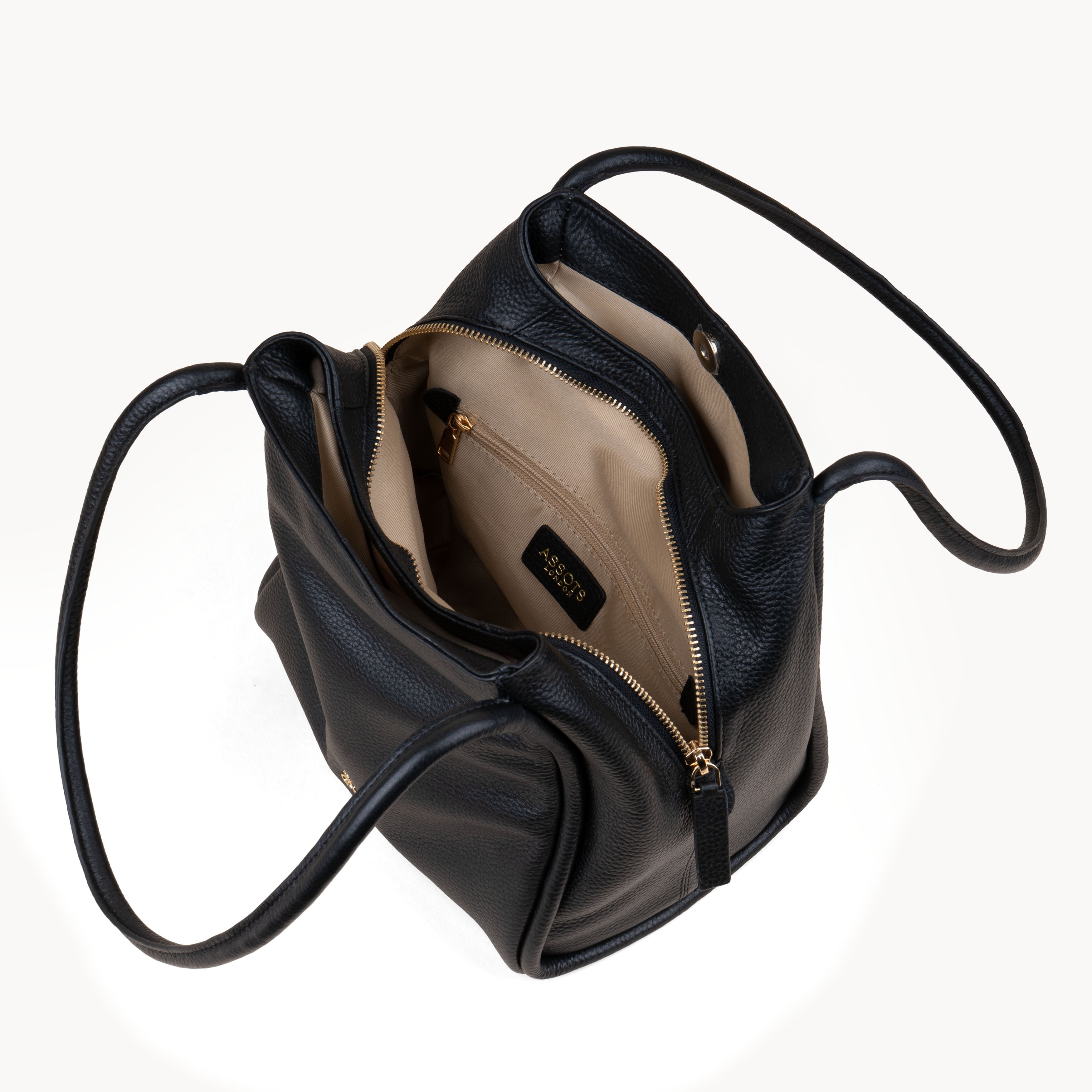 'Debbie' Black Pebble Grain Real Leather Shoulder Bag