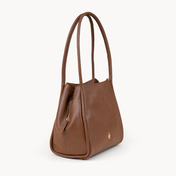 'DEBBIE' Tan Pebble Grain Real Leather Organiser Shoulder Bag