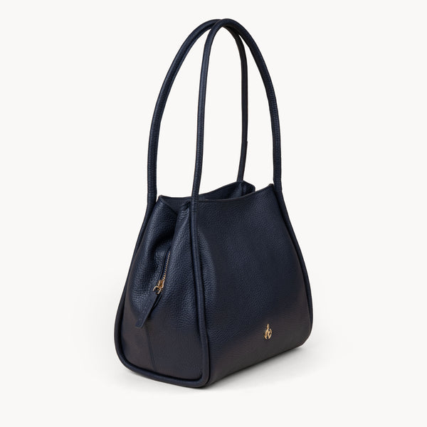 'DEBBIE' Navy Pebble Grain Real Leather Organiser Shoulder Bag