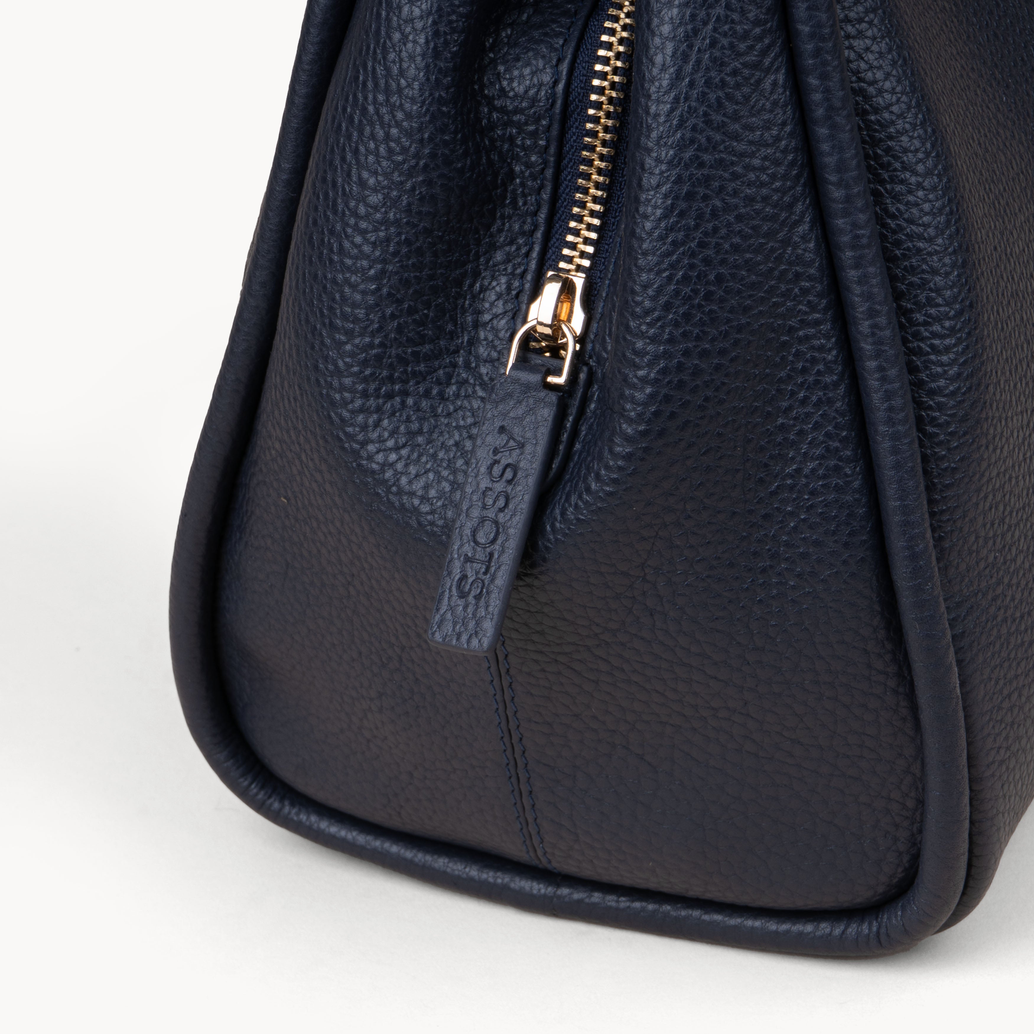 'Debbie' Navy Pebble Grain Real Leather Shoulder Bag