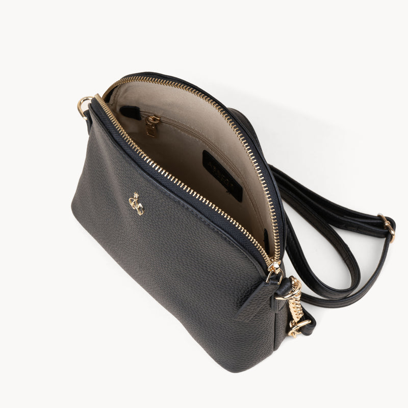'DOVE' Black Pebble Grain Real Leather Crossbody Bag