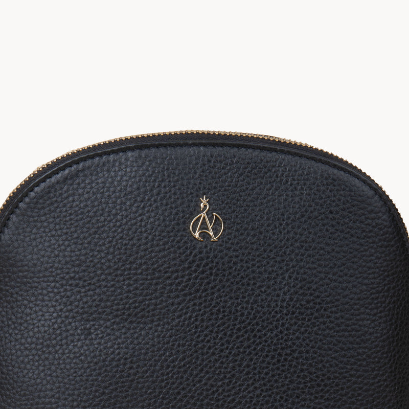 'DOVE' Black Pebble Grain Real Leather Crossbody Bag
