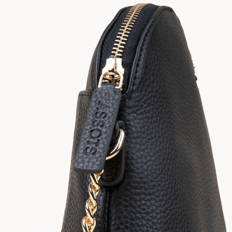 'DOVE' Black Pebble Grain Real Leather Crossbody Bag