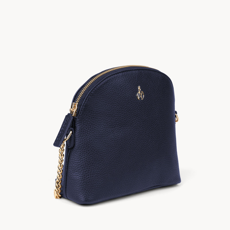 'DOVE' Navy Pebble Grain Real Leather Crossbody Bag