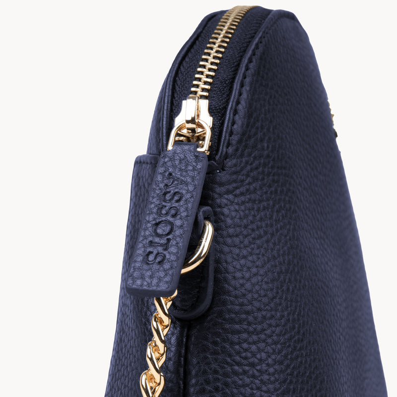 'DOVE' Navy Pebble Grain Real Leather Crossbody Bag