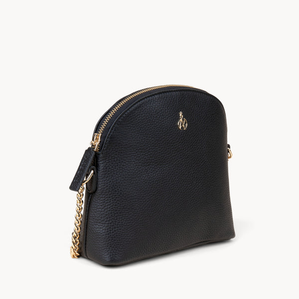 'DOVE' Black Pebble Grain Real Leather Crossbody Bag