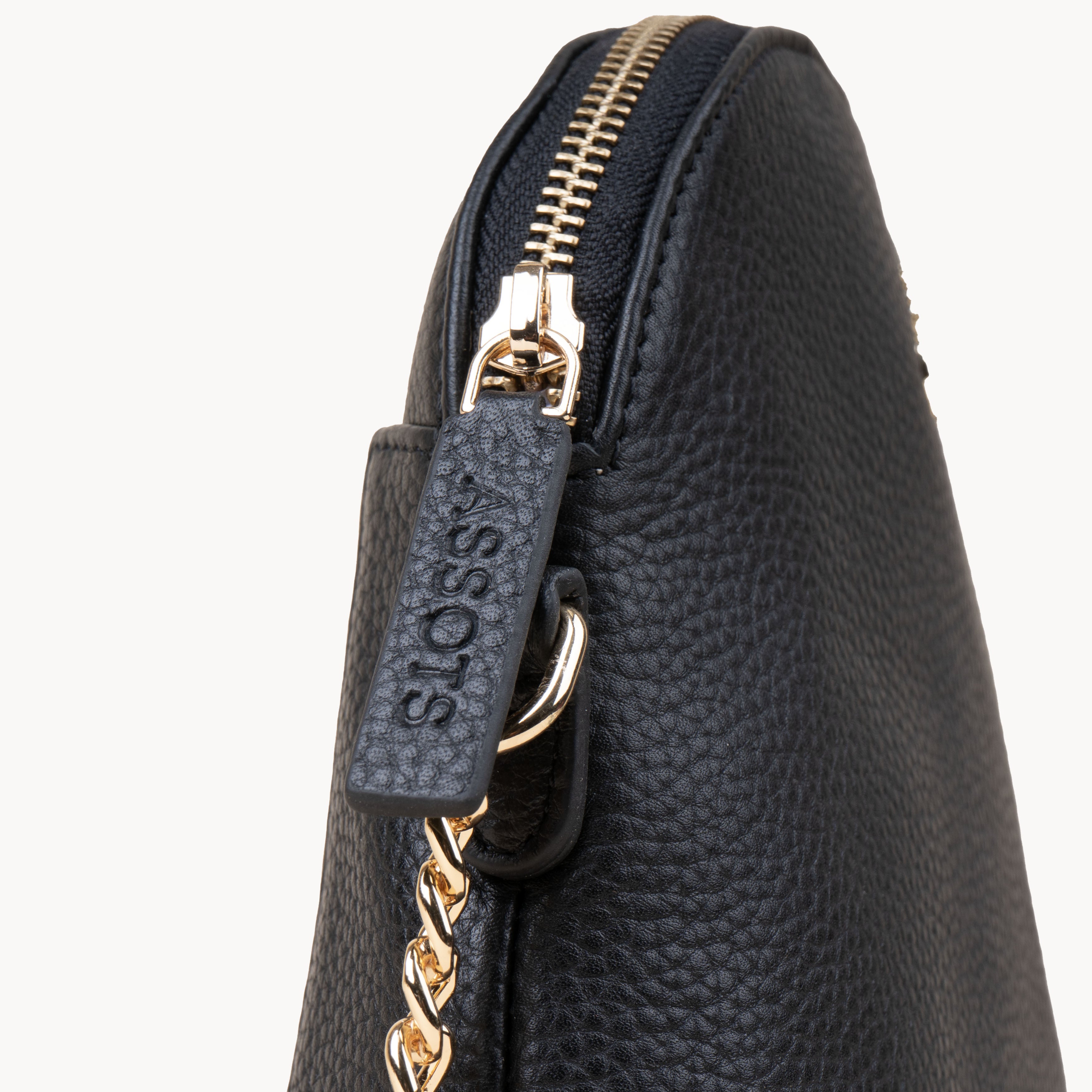 'DOVE' Black Pebble Grain Real Leather Crossbody Bag