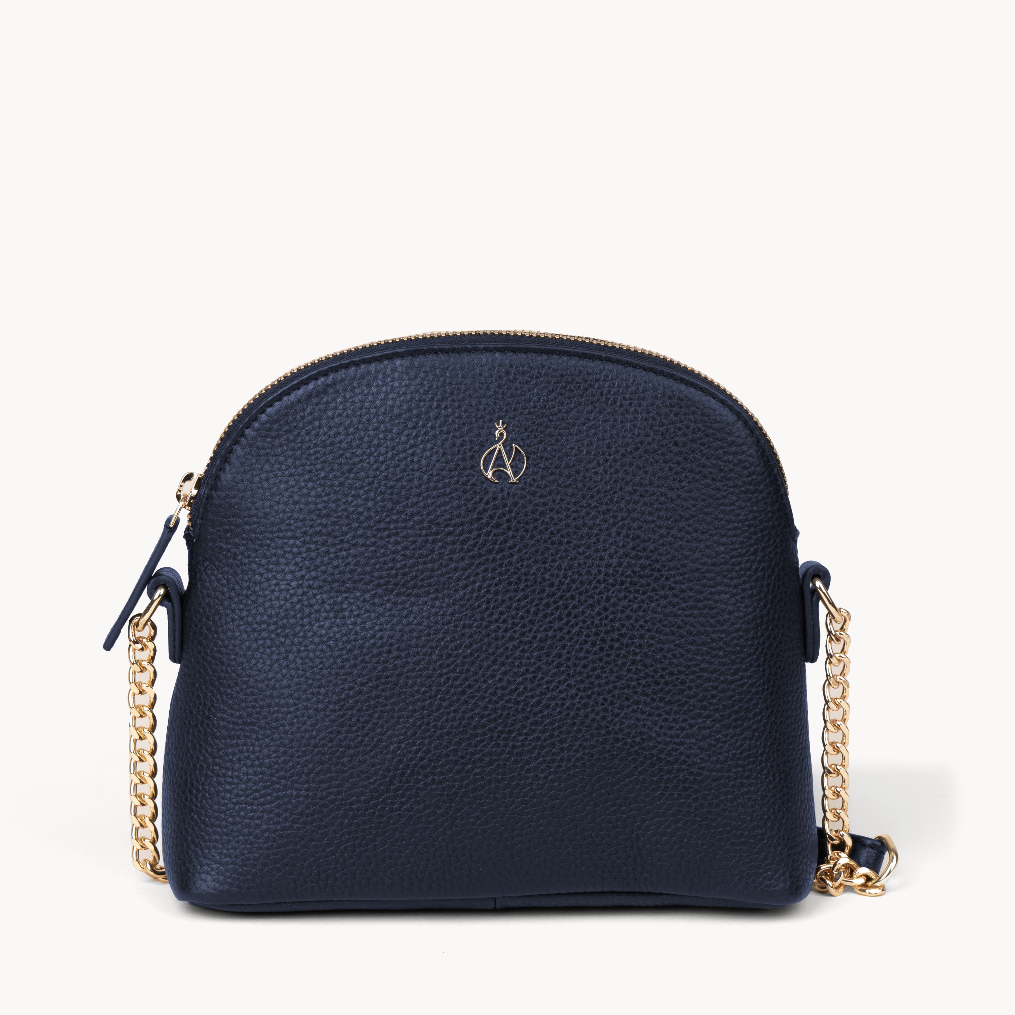 'DOVE' Navy Pebble Grain Real Leather Crossbody Bag