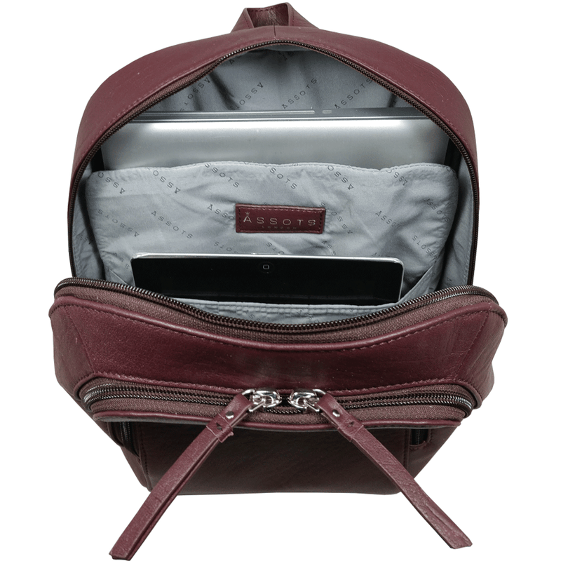 'BAKER' Burgundy Full Grain Leather Double Zip Laptop Backpack