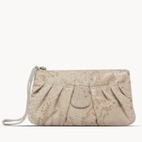 'DARCY' Nude Pleated Snake Print Real Leather Wristlet Pouch