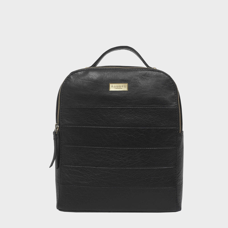 'DEBDEN' Black Full Grain Small Leather Zip-Top Backpack