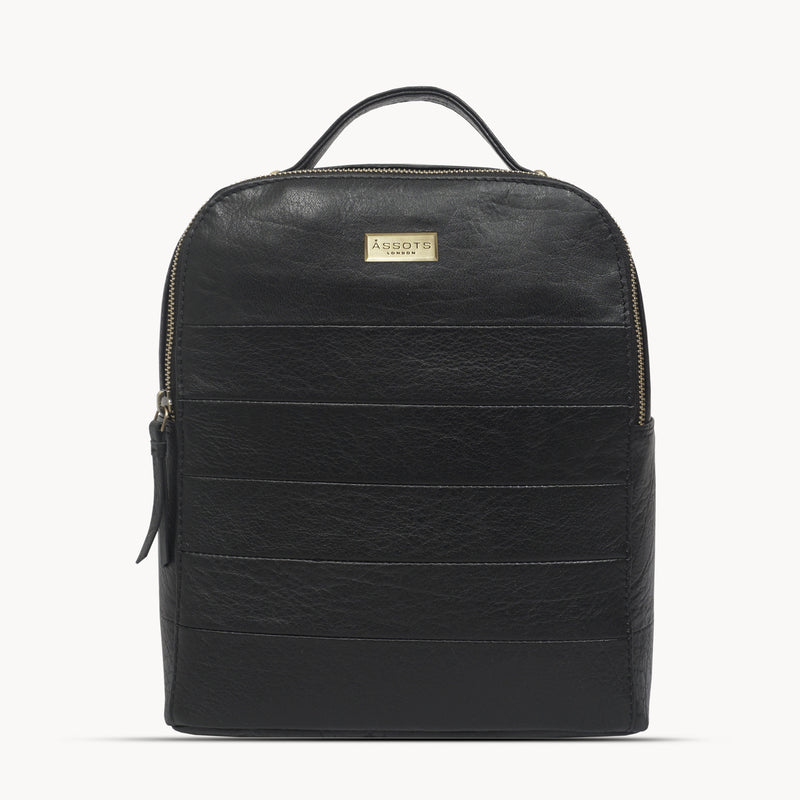 'DEBDEN' Black Full Grain Small Leather Zip-Top Backpack