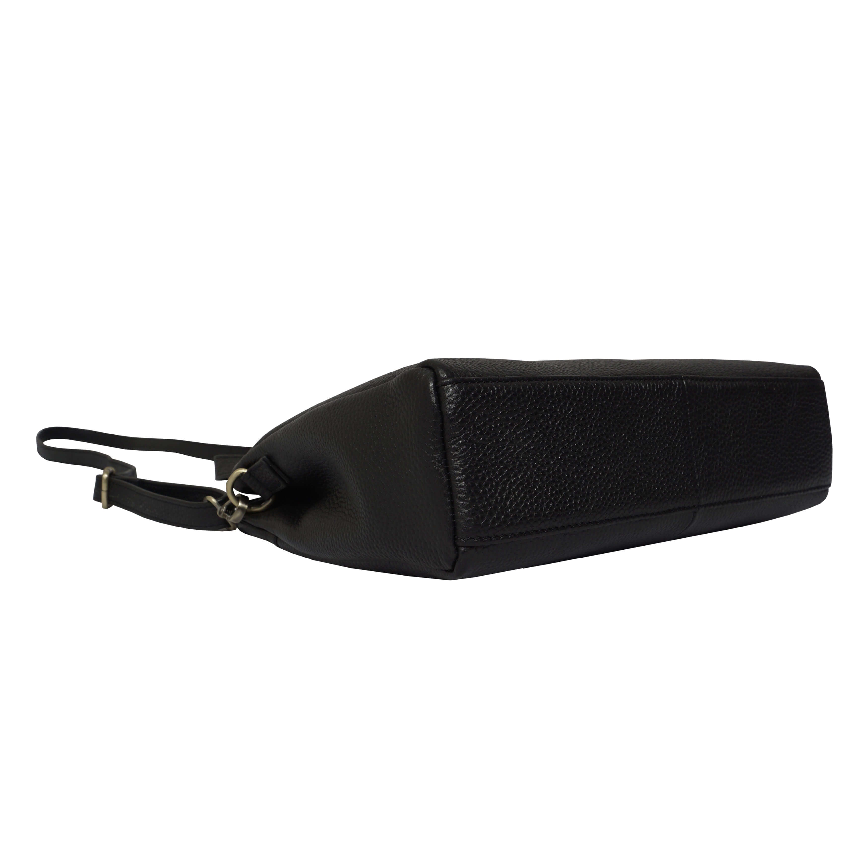 'DEBRA' Black Pebble Grain Real Leather Crossbody Shoulder Bag