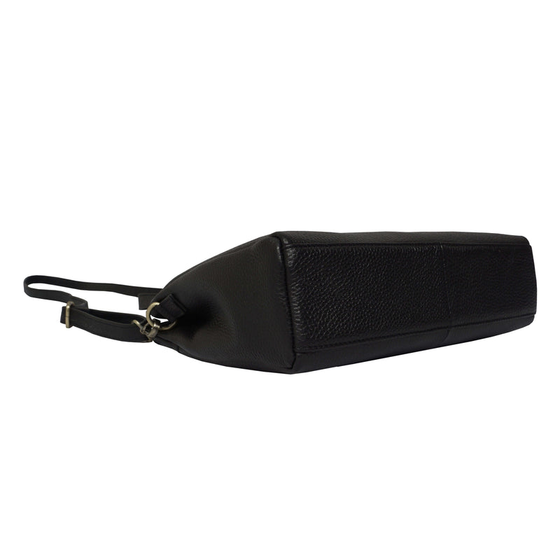 'DEBRA' Black Pebble Grain Real Leather Crossbody Shoulder Bag