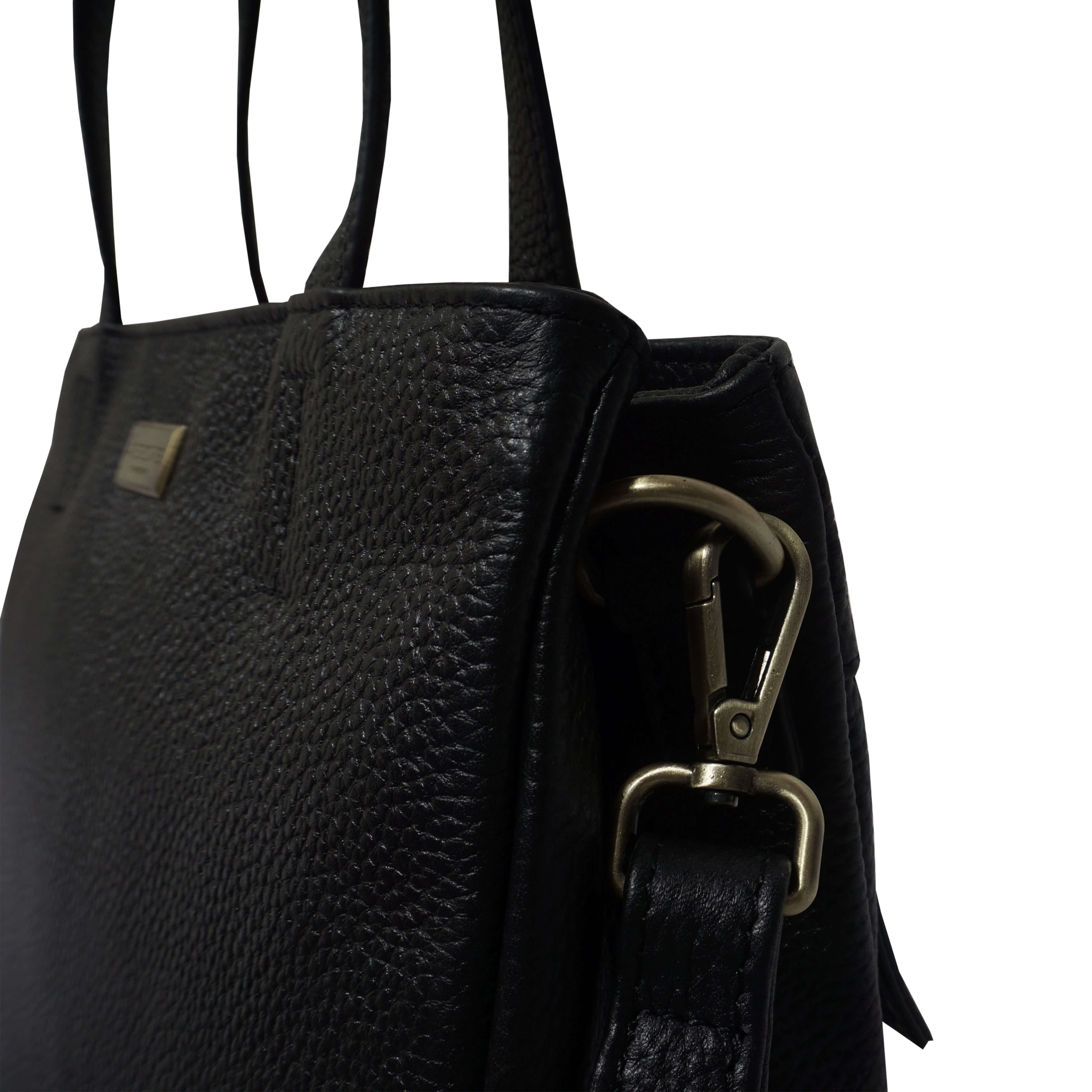 'DEBRA' Black Pebble Grain Real Leather Crossbody Shoulder Bag