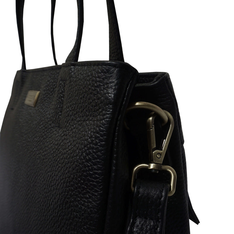 'DEBRA' Black Pebble Grain Real Leather Crossbody Shoulder Bag