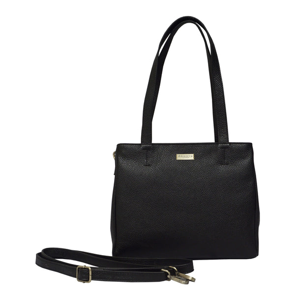 'DEBRA' Black Pebble Grain Real Leather Crossbody Shoulder Bag