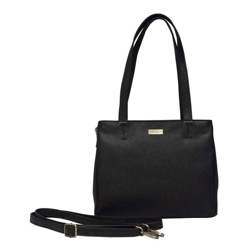 'DEBRA' Black Pebble Grain Real Leather Crossbody Shoulder Bag