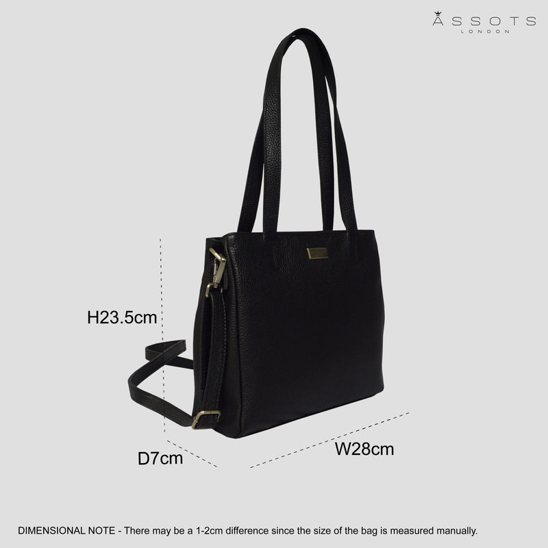 'DEBRA' Black Pebble Grain Real Leather Crossbody Shoulder Bag