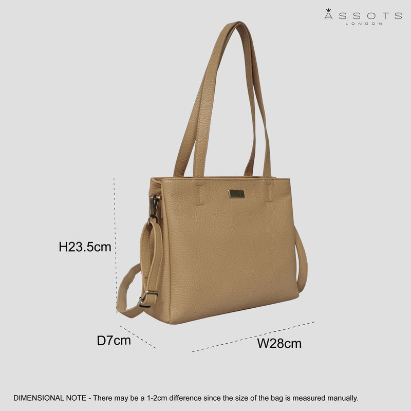 'DEBRA' Camel Pebble Grain Real Leather Crossbody Shoulder Bag