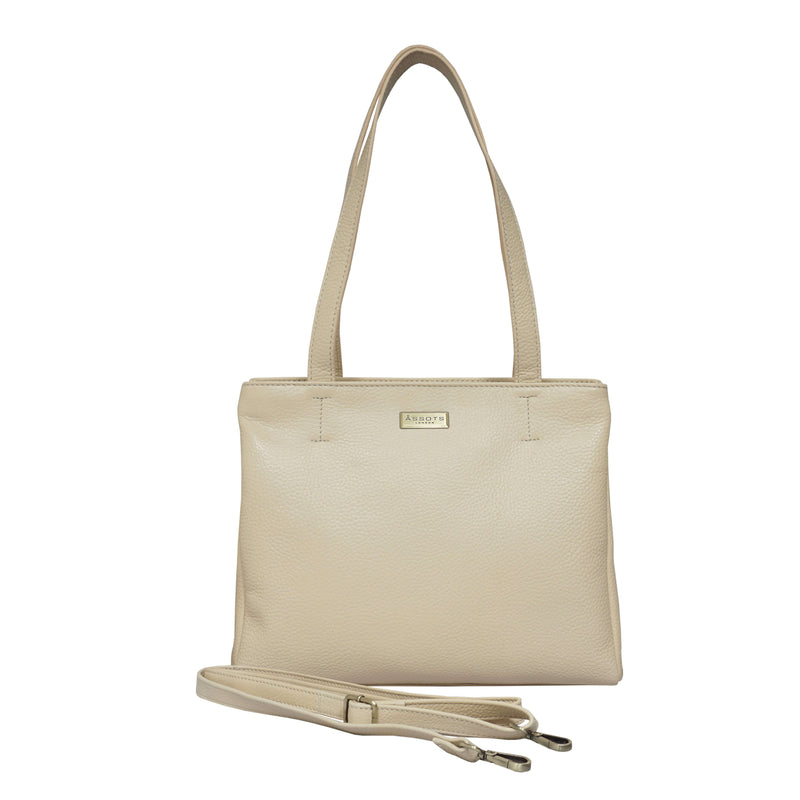 'DEBRA' Off White Pebble Grain Real Leather Crossbody Shoulder Bag