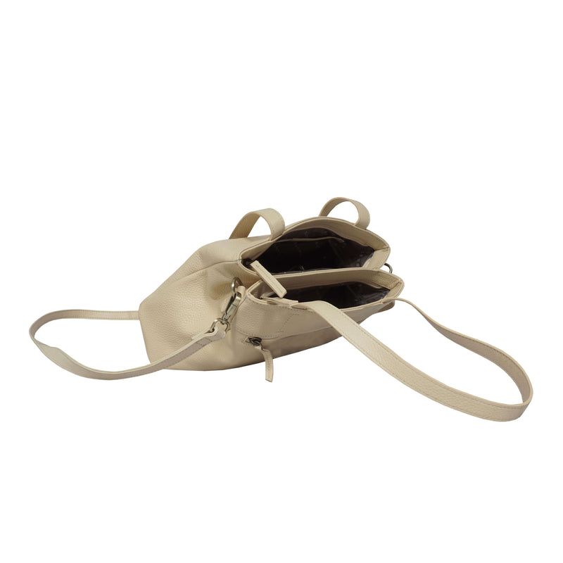 'DEBRA' Off White Pebble Grain Real Leather Crossbody Shoulder Bag