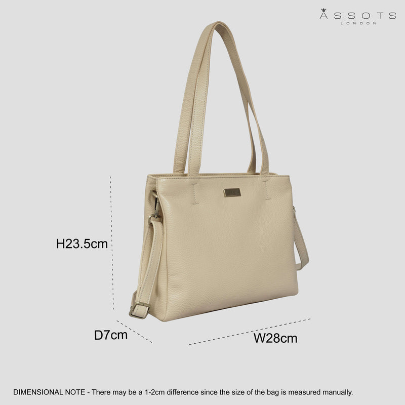 'DEBRA' Off White Pebble Grain Real Leather Crossbody Shoulder Bag