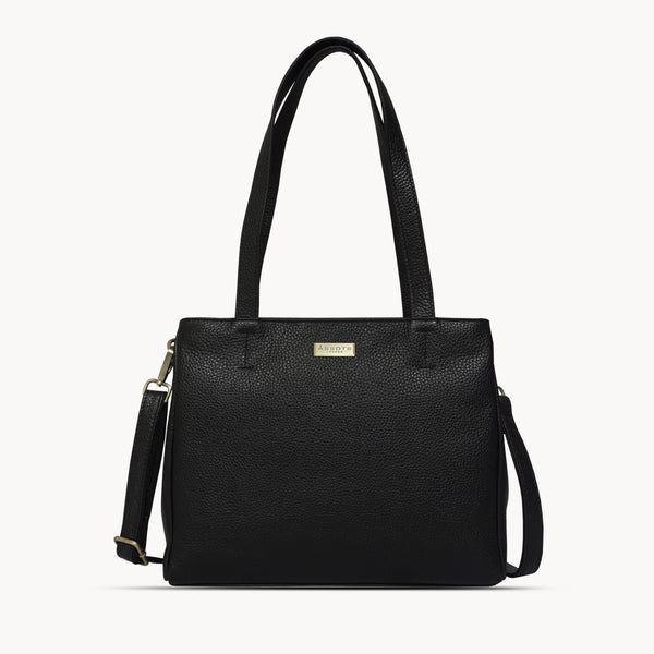 'DEBRA' Black Pebble Grain Real Leather Crossbody Shoulder Bag