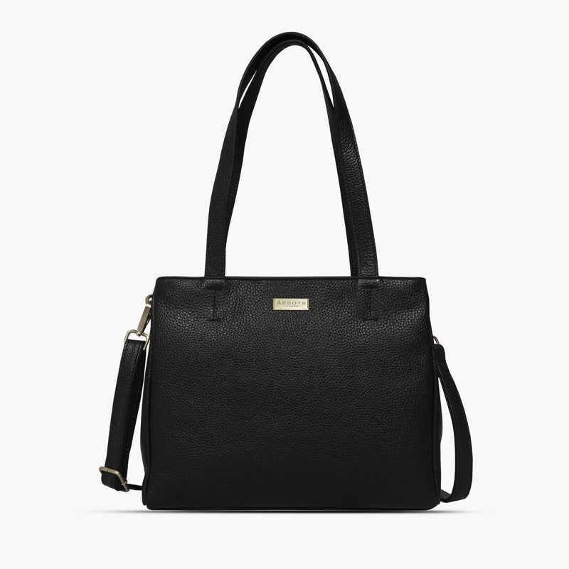 'DEBRA' Black Pebble Grain Real Leather Crossbody Shoulder Bag