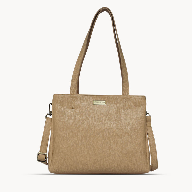 'DEBRA' Camel Pebble Grain Real Leather Crossbody Shoulder Bag
