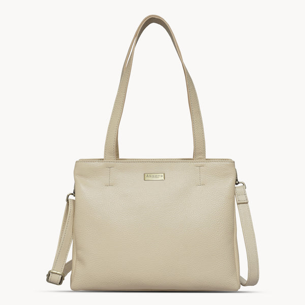 'DEBRA' Off White Pebble Grain Real Leather Crossbody Shoulder Bag