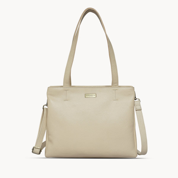 'DEBRA' Off White Pebble Grain Real Leather Crossbody Shoulder Bag